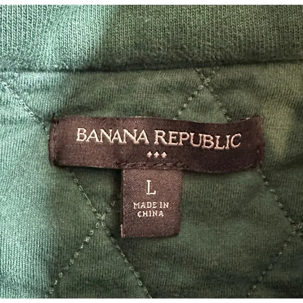 Banana Republic Men Quilted Mock Neck Elbow Patch Sweater Green L Classic Preppy